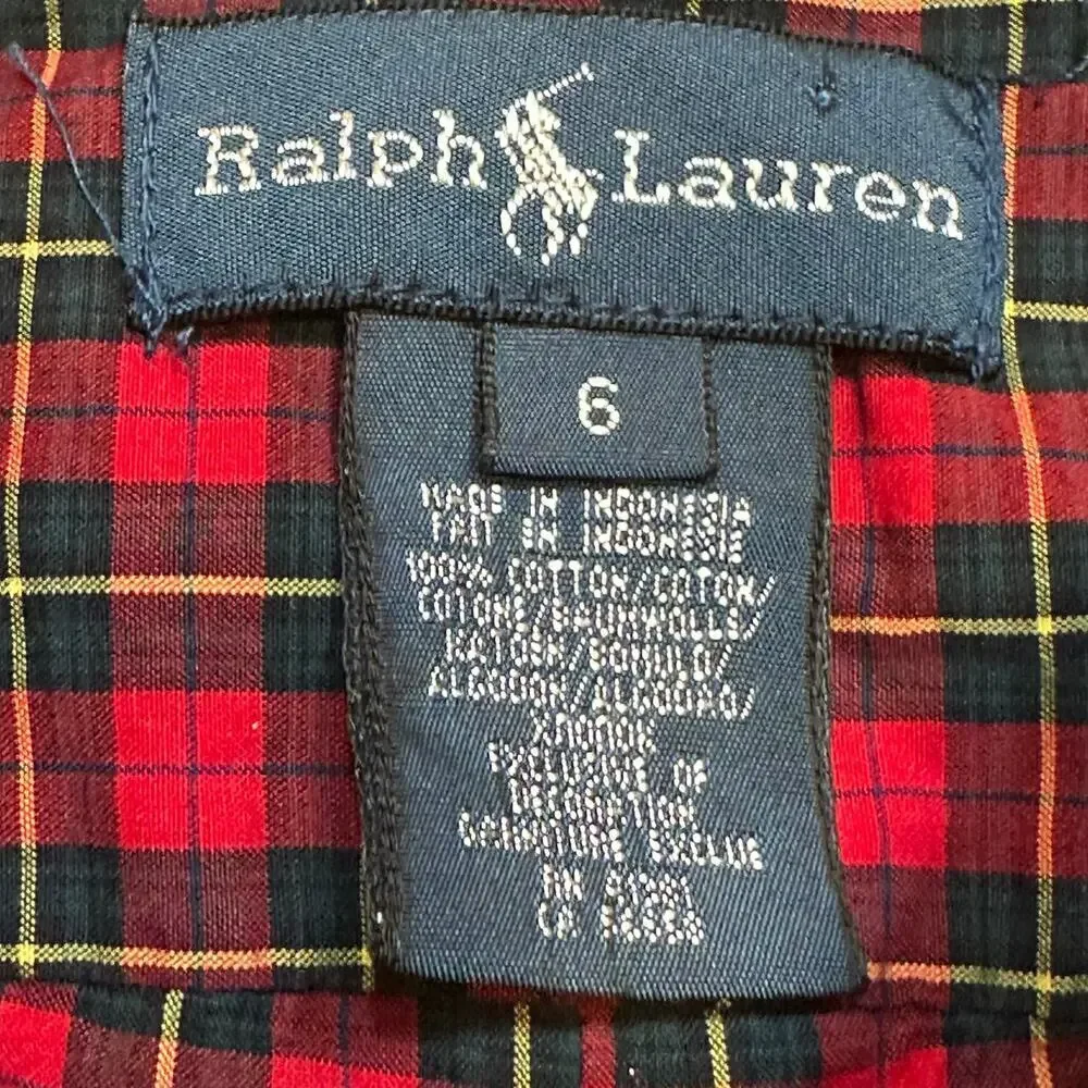 Ralph Lauren Red and Green Plaid Button Down Shirt sz 6 Oxford Shirt